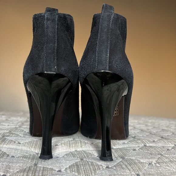Stuart Weitzman Metropol Black Suede Heeled Ankle Slit Boots Booties Women 7 M - Picture 10 of 16